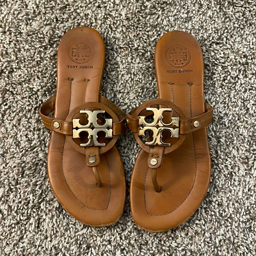Tory Burch Miller Soft Metal Logo Sandal, Size 8